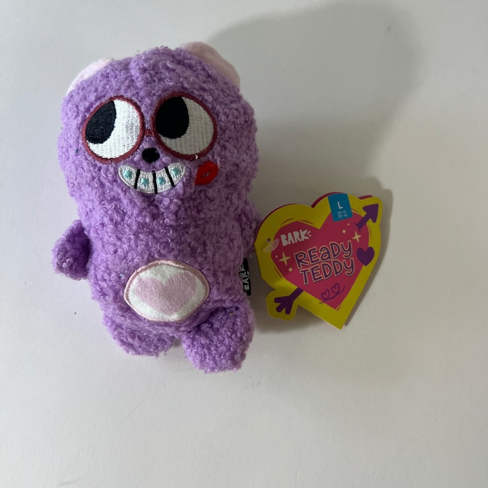 BARK Ready Teddy Rip & Reveal Dog Toy Purple Large 50+ lbs Spiky Squeaker 218190